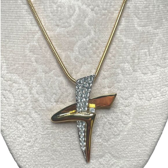 Vintage Goldtoned & Crystal Necklace on Snake Chain 17 1/2 - Picture 7 of 13